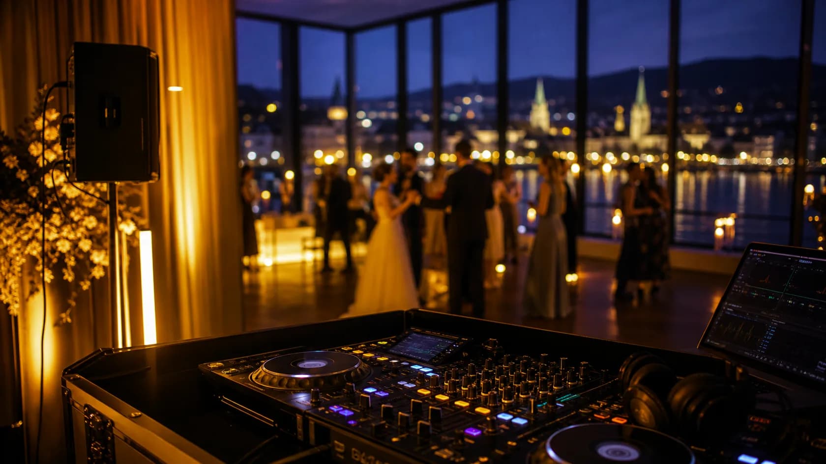 Hochzeit am Zürichsee Musik Technik und Ablauf mit DJ mit DJ Setup und Eventstimmung